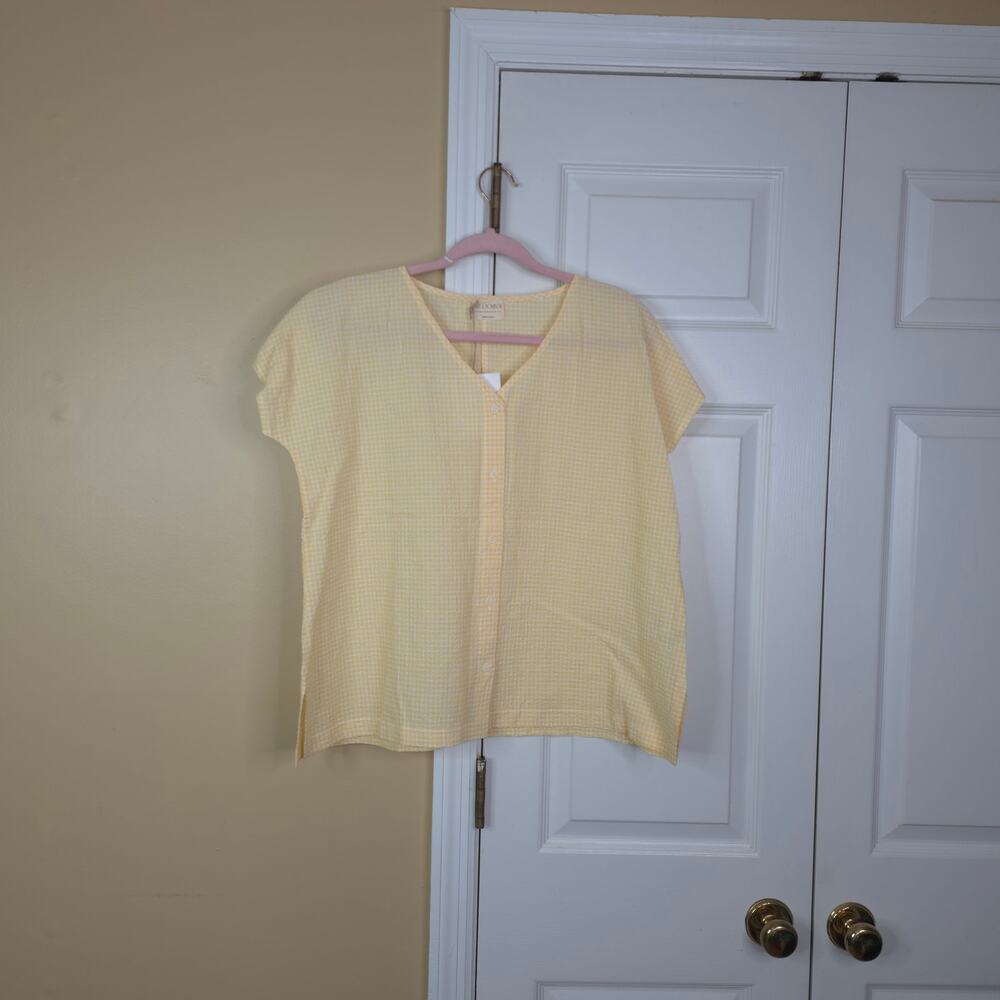 Mus & Bombon Short Sleeve Datoi Button Up Cropped Blouse Yellow Gingham Size S